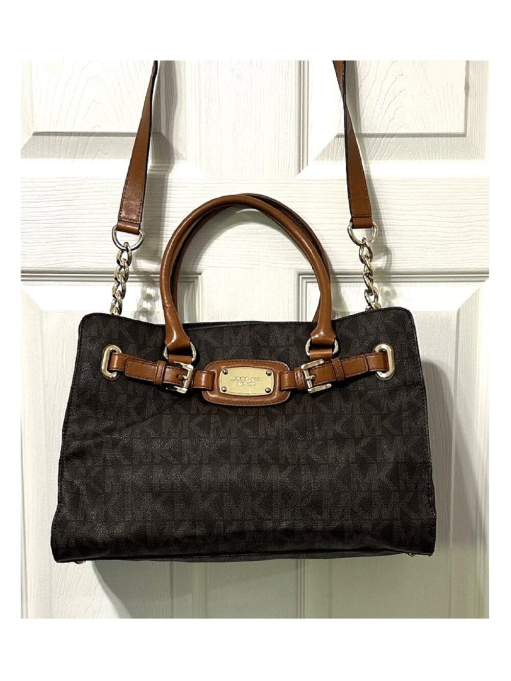 Michael Kors Hamilton Satchel Signature Logo Brown Leather Shoulder Bag